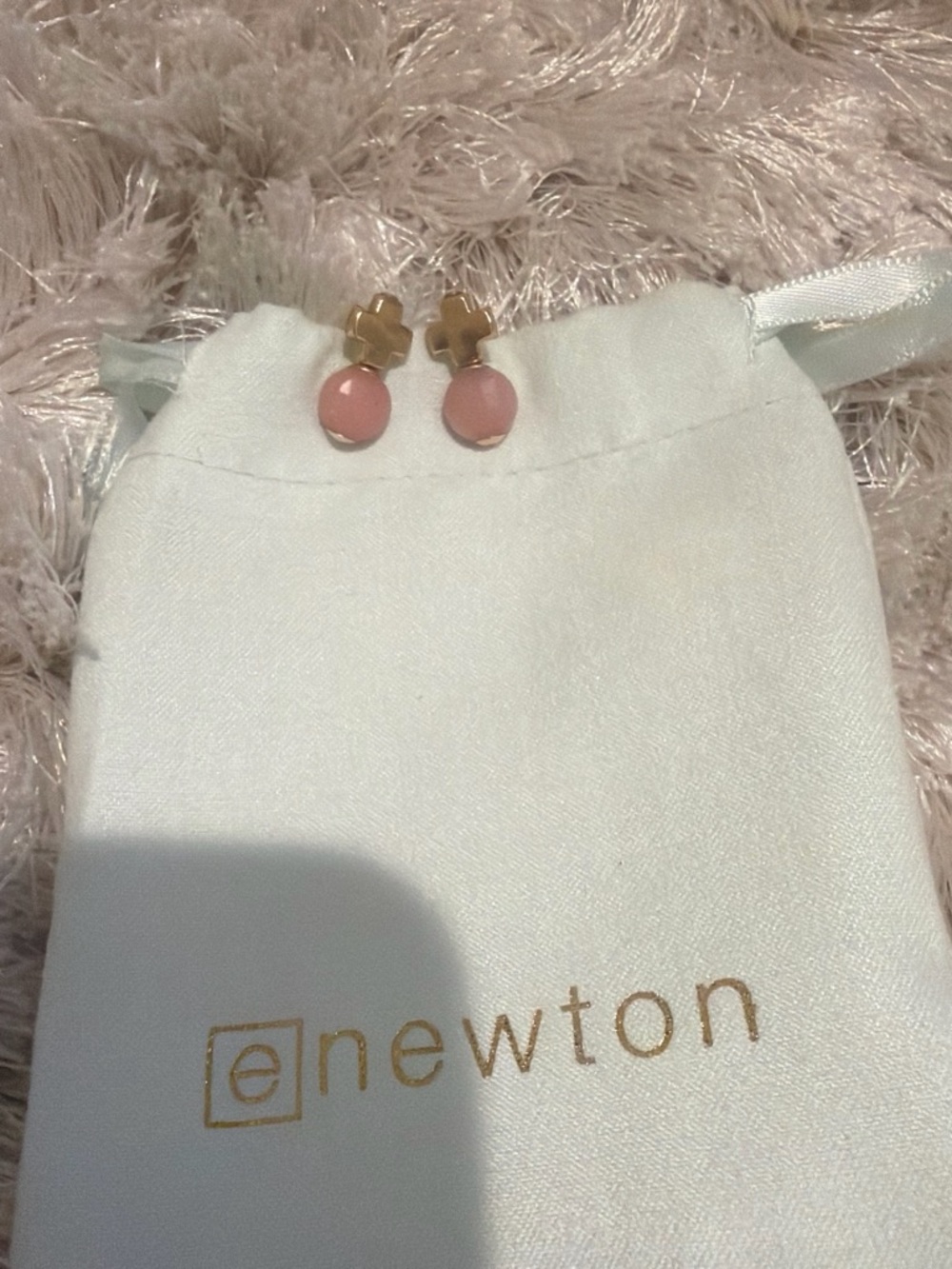 ENewton Gold Cross and Pink Enamel Drop Stud Earrings